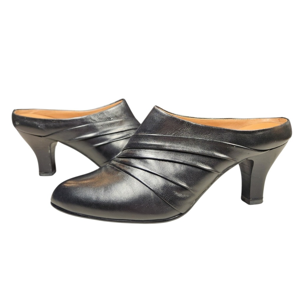 Sofft Black Leather Ruched Mule Heels Office Siren Clean Girl Whimsigoth Chic 7